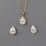 Classic CZ Necklace Pave Pear Pendant and Earrings - Necklace Set - Cassandra Lynne