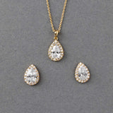 Classic CZ Necklace Pave Pear Pendant and Earrings - Necklace Set - Cassandra Lynne
