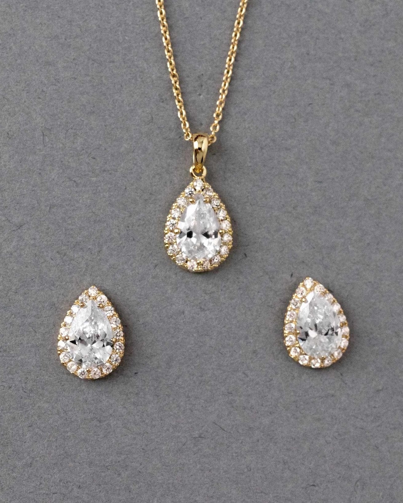 Classic CZ Necklace Pave Pear Pendant and Earrings - Necklace Set - Cassandra Lynne