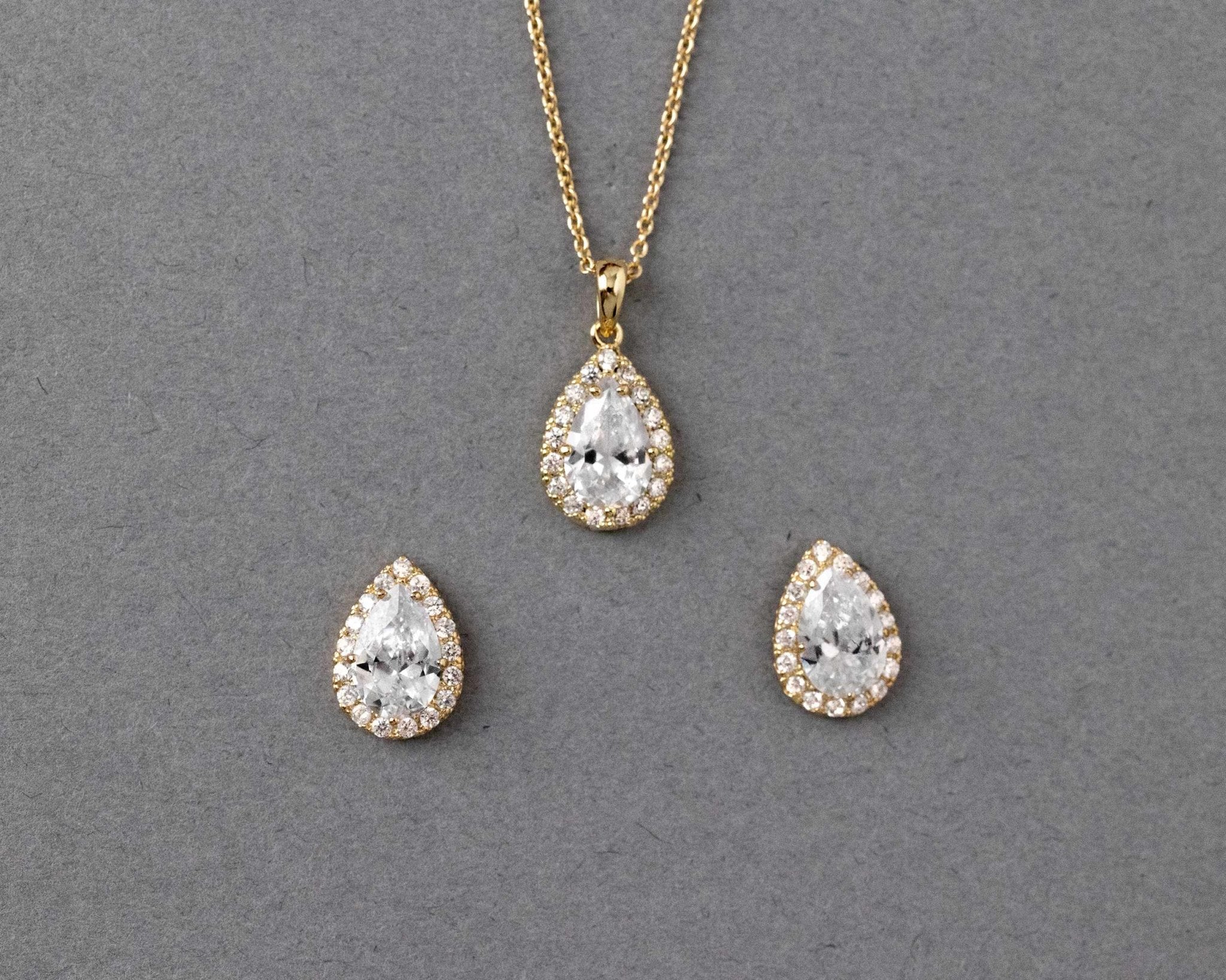 Classic CZ Necklace Pave Pear Pendant and Earrings - Necklace Set - Cassandra Lynne