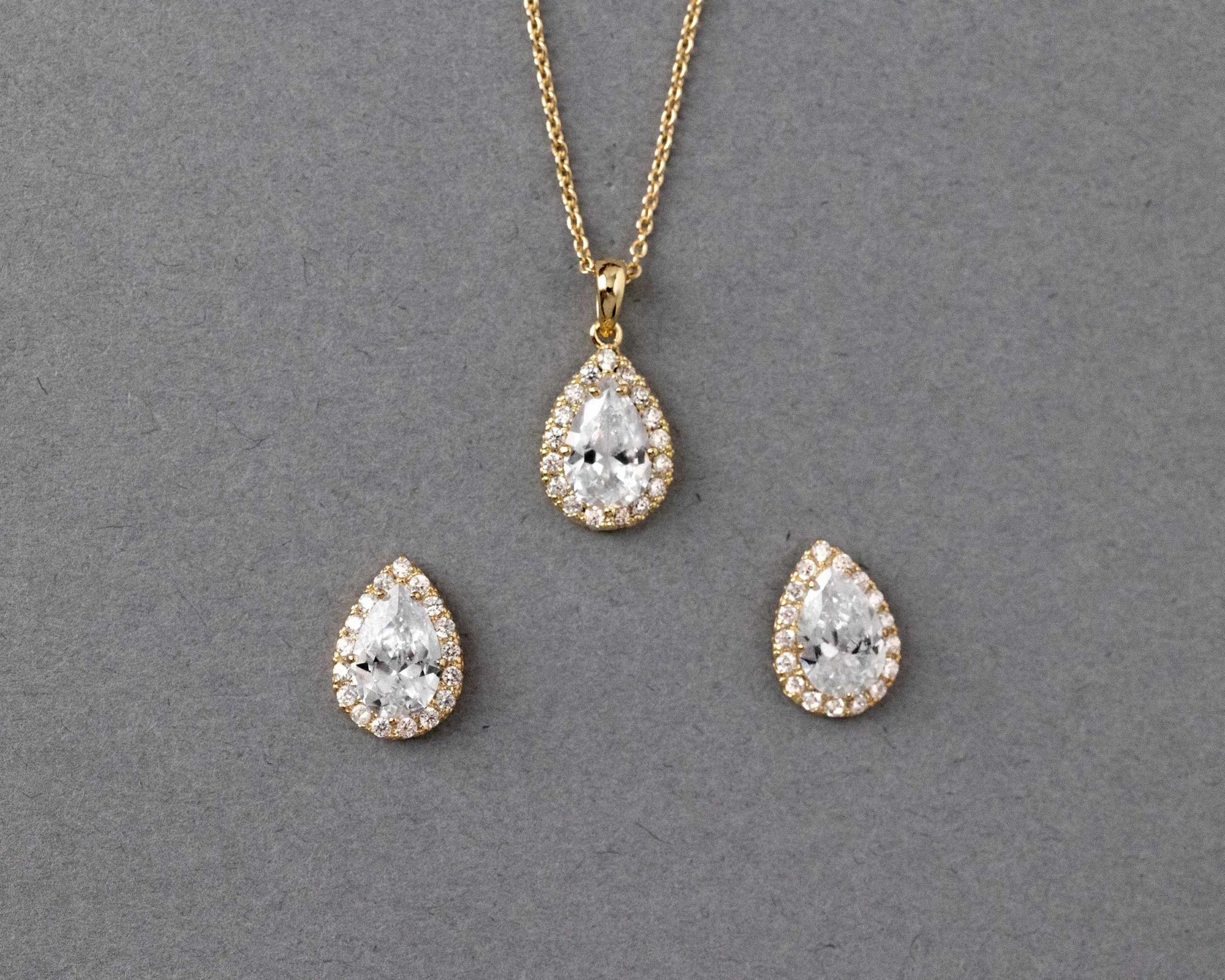 Classic CZ Necklace Pave Pear Pendant and Earrings - Necklace Set - Cassandra Lynne