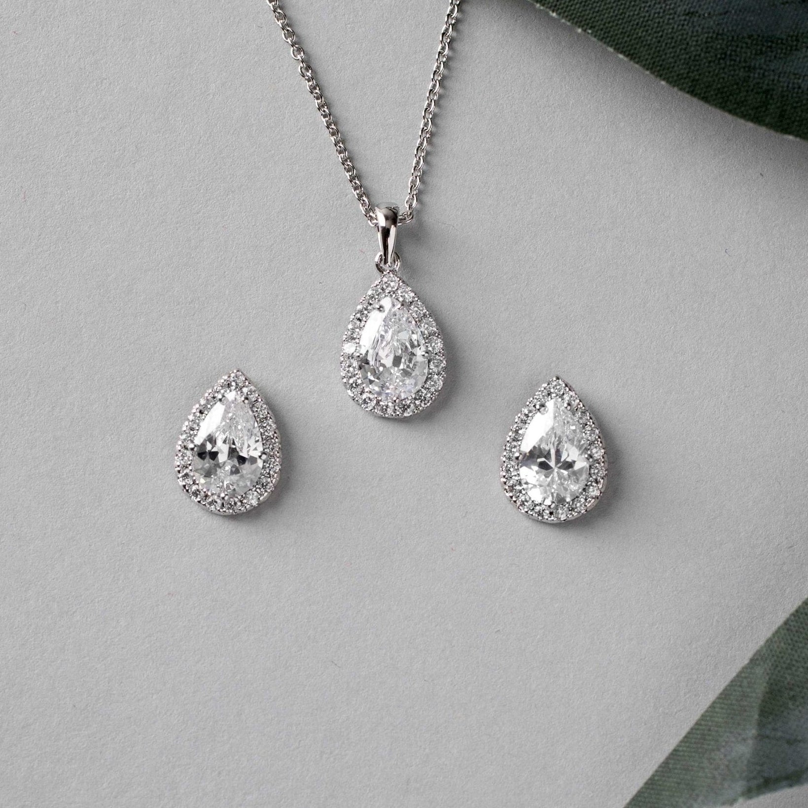 Classic CZ Necklace Pave Pear Pendant and Earrings - Necklace Set - Cassandra Lynne