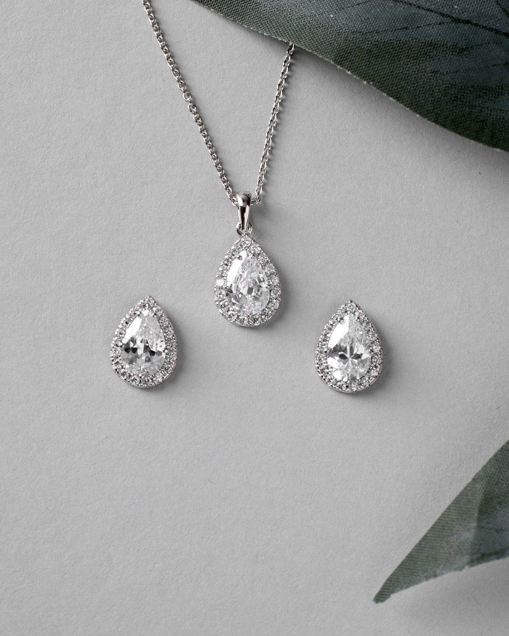 Classic CZ Necklace Pave Pear Pendant and Earrings - Necklace Set - Cassandra Lynne