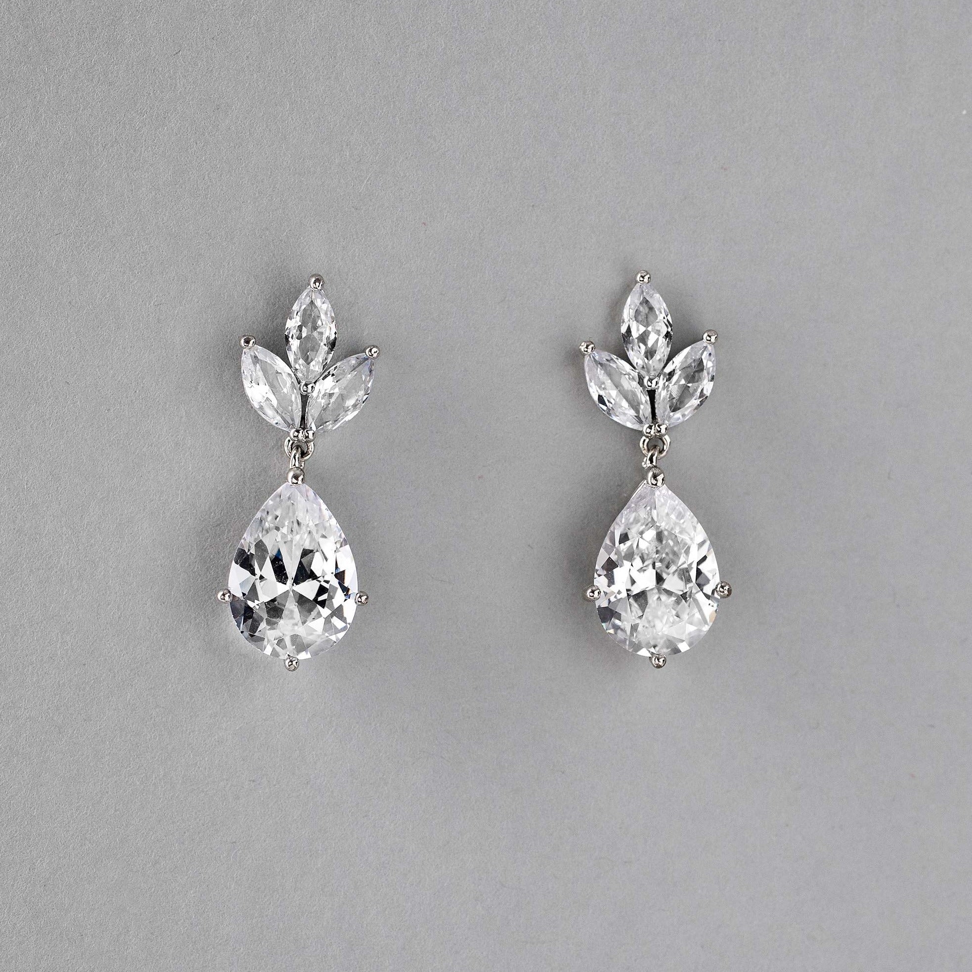 Classic Wedding Earrings with CZ Pear Drop - Earrings - Cassandra Lynne