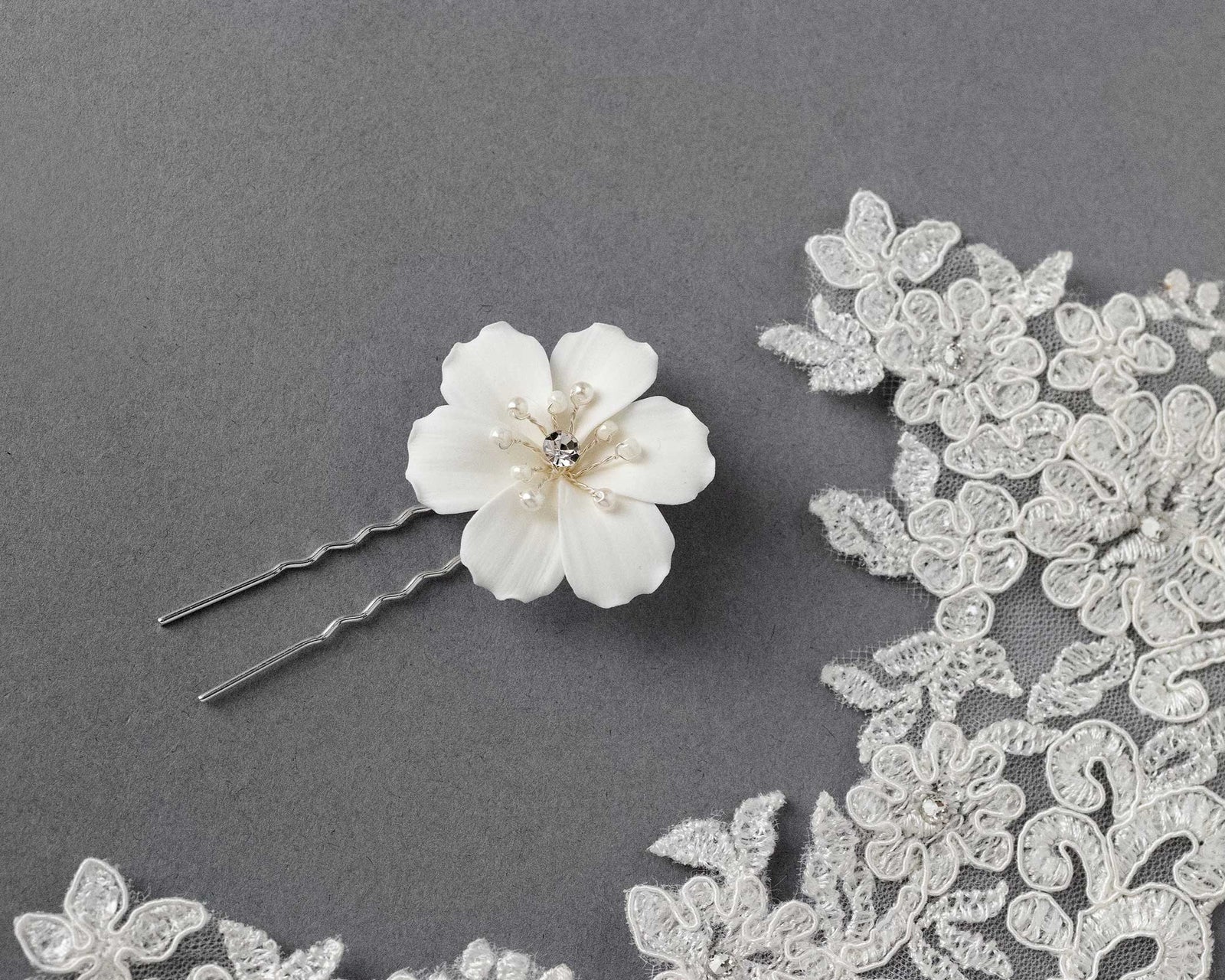 Ivory Porcelain Flower Pearl Hair Pin