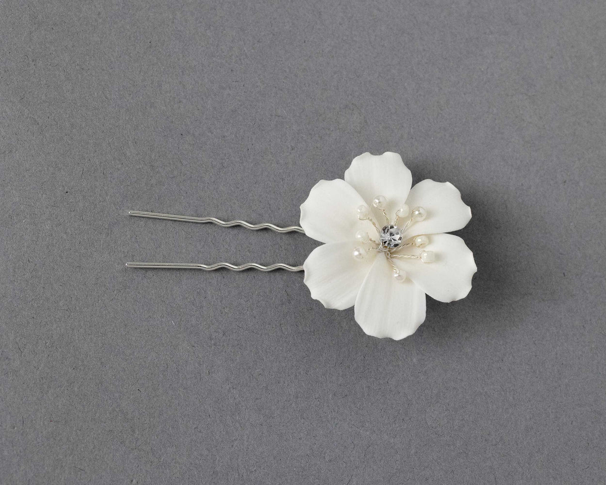 Ivory Porcelain Flower Pearl Hair Pin