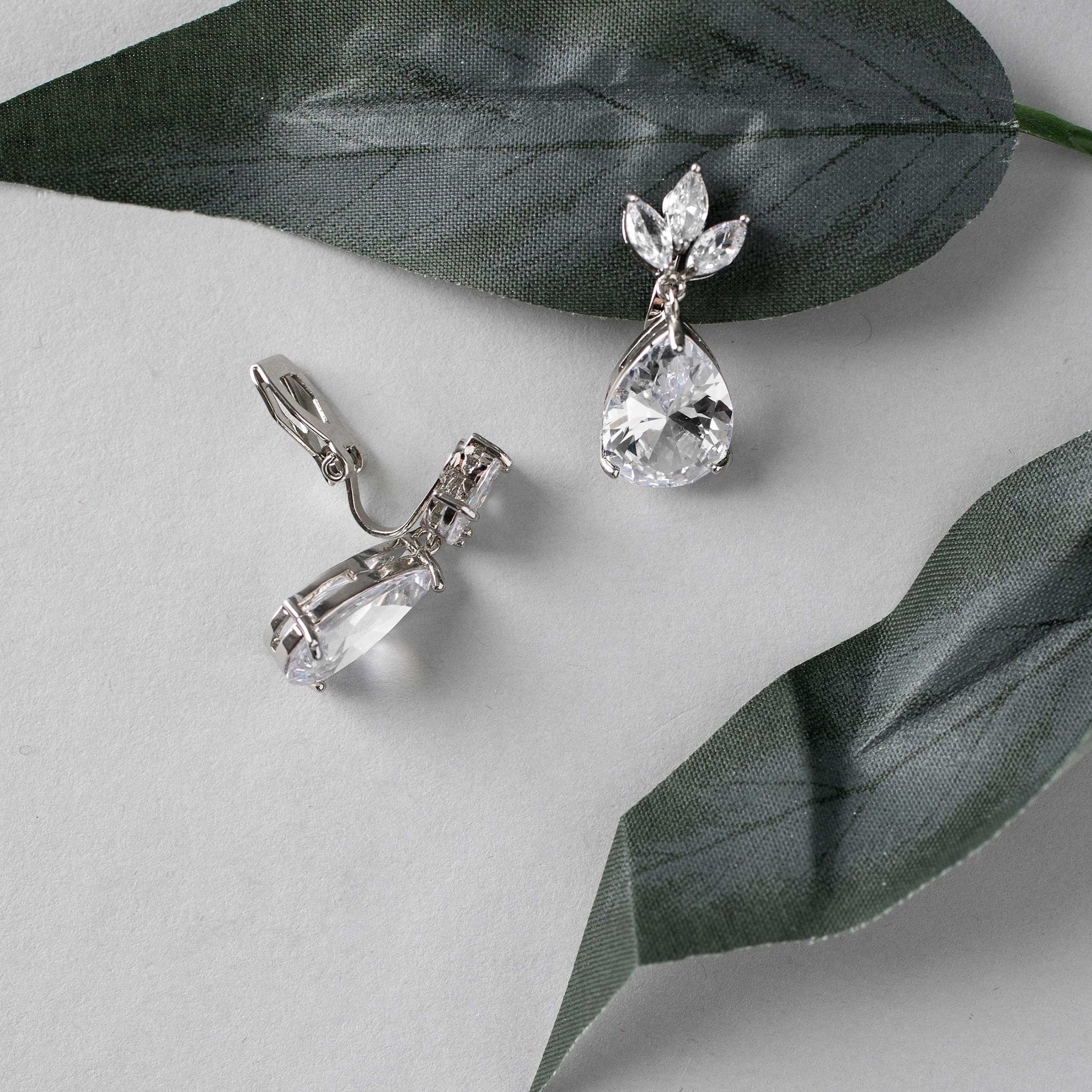 Clip - On Classic Wedding Earrings with CZ Pear Drop - Earrings - Cassandra Lynne