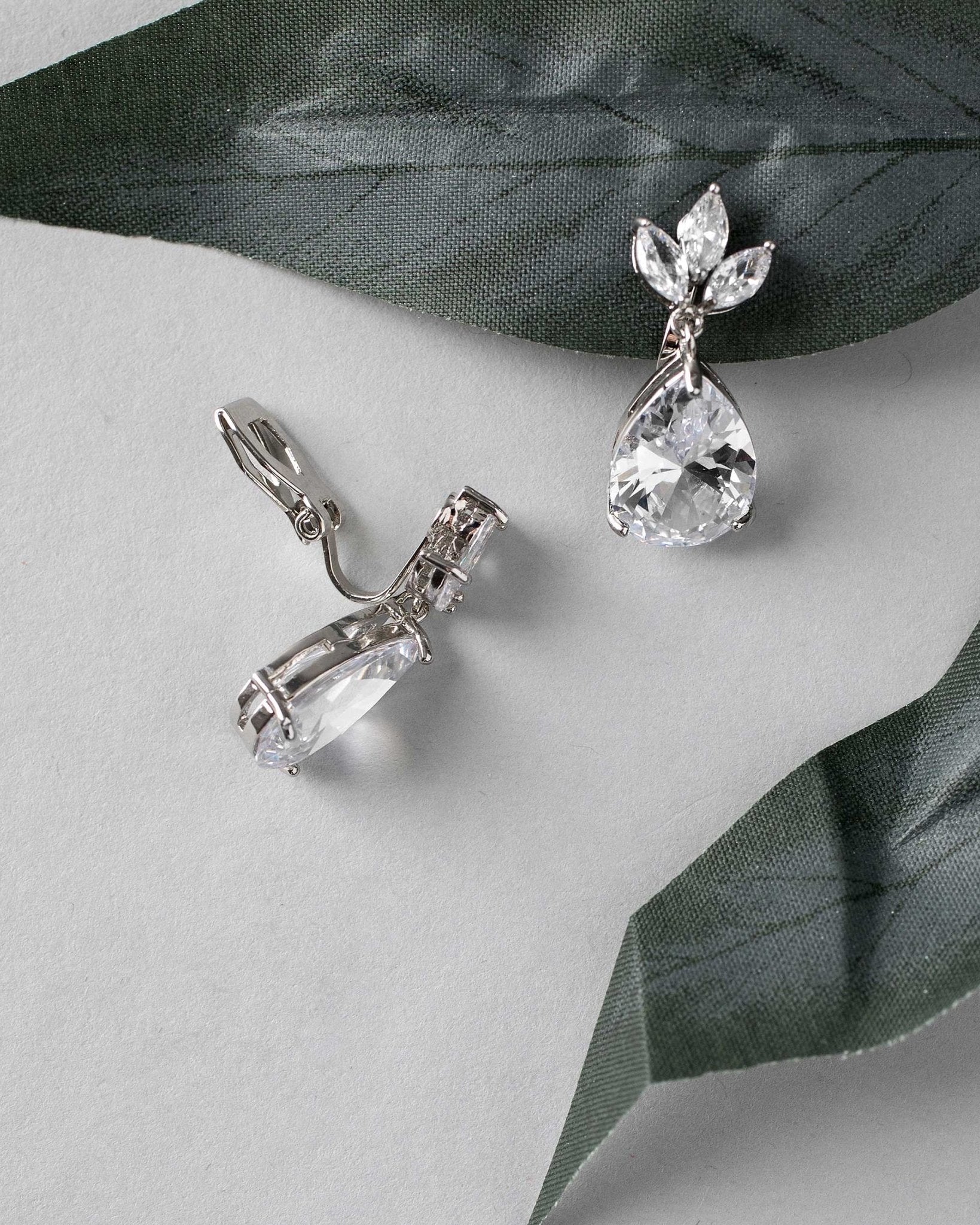 Clip - On Classic Wedding Earrings with CZ Pear Drop - Earrings - Cassandra Lynne