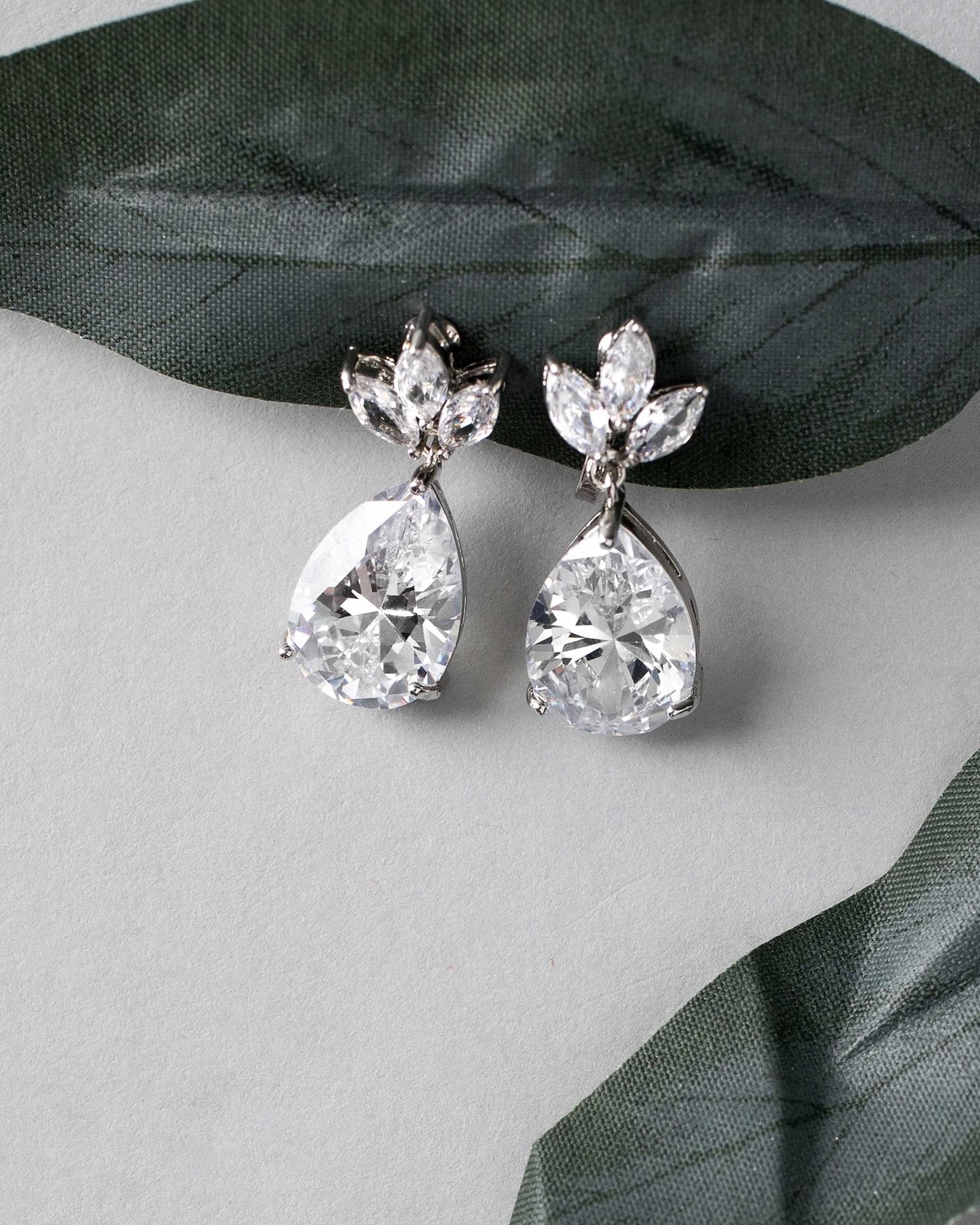 Clip - On Classic Wedding Earrings with CZ Pear Drop - Earrings - Cassandra Lynne