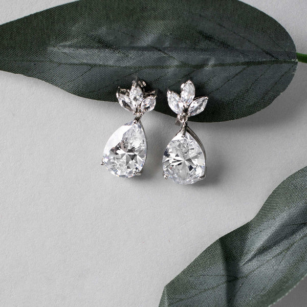 Wedding Drop Dangle Earrings | Pear Tear Drop Silver Bridal Earring – AMYO  Bridal