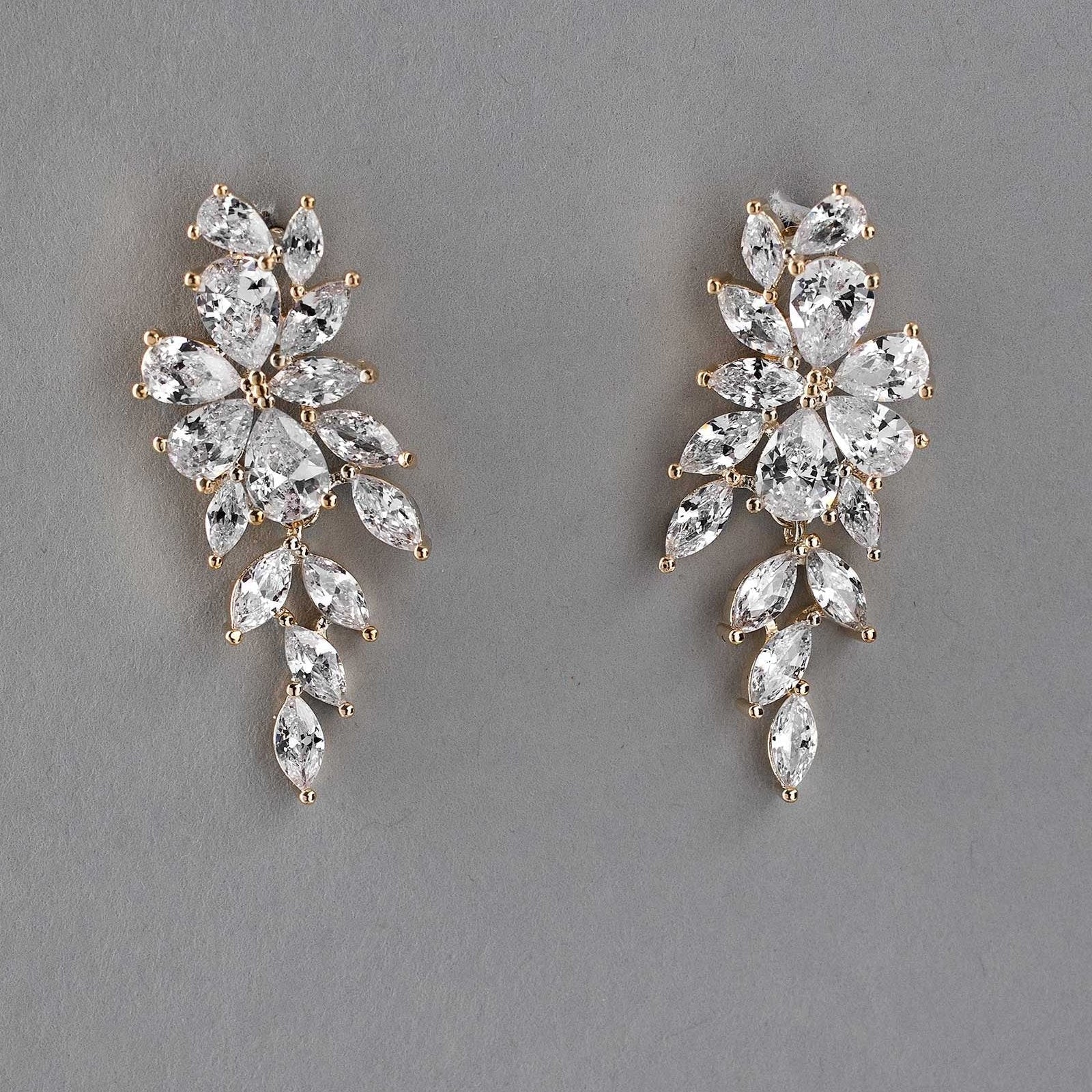 Clip - On CZ Earrings Teardrop Flower Vine Drop - Earrings - Cassandra Lynne
