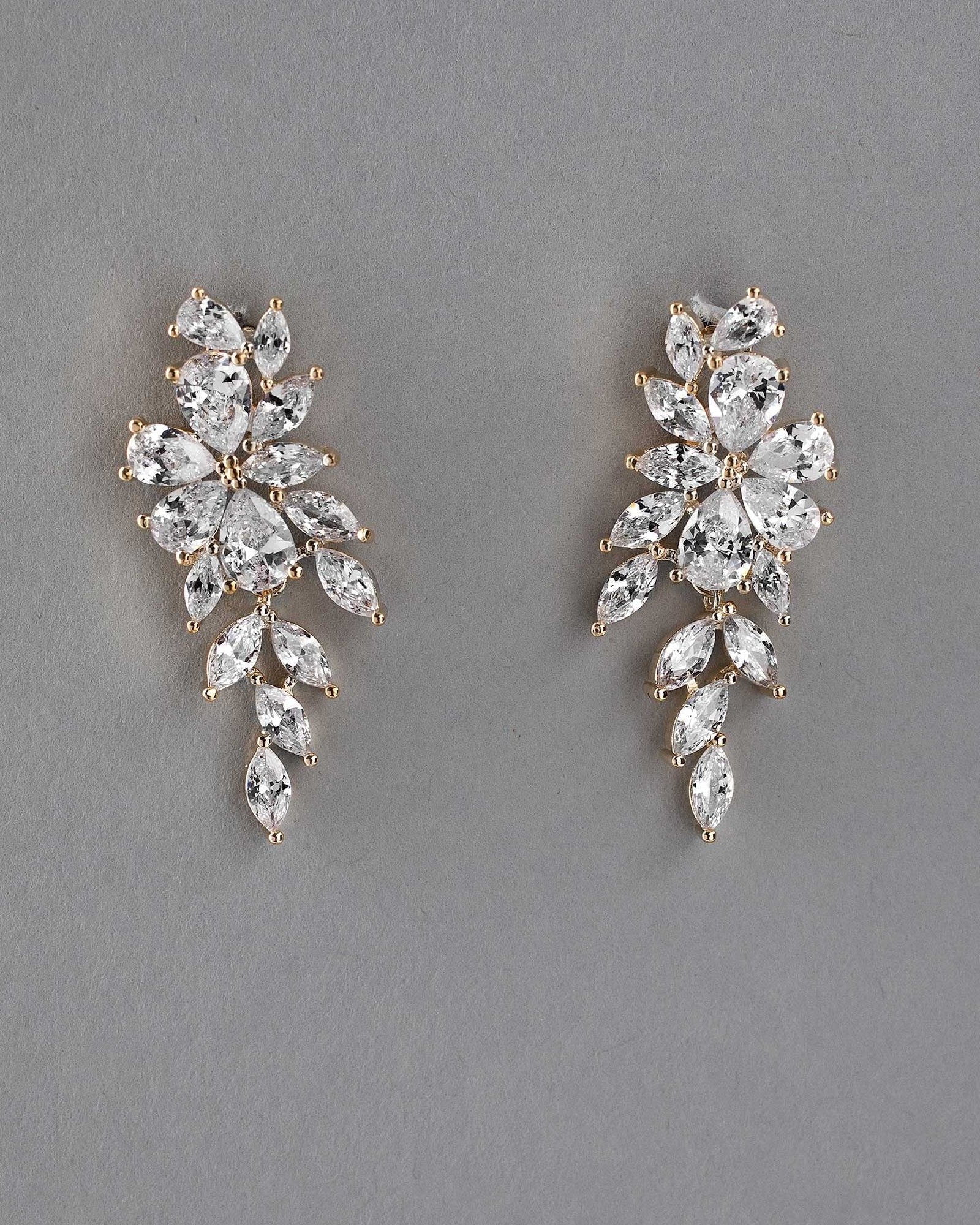 Clip - On CZ Earrings Teardrop Flower Vine Drop - Earrings - Cassandra Lynne