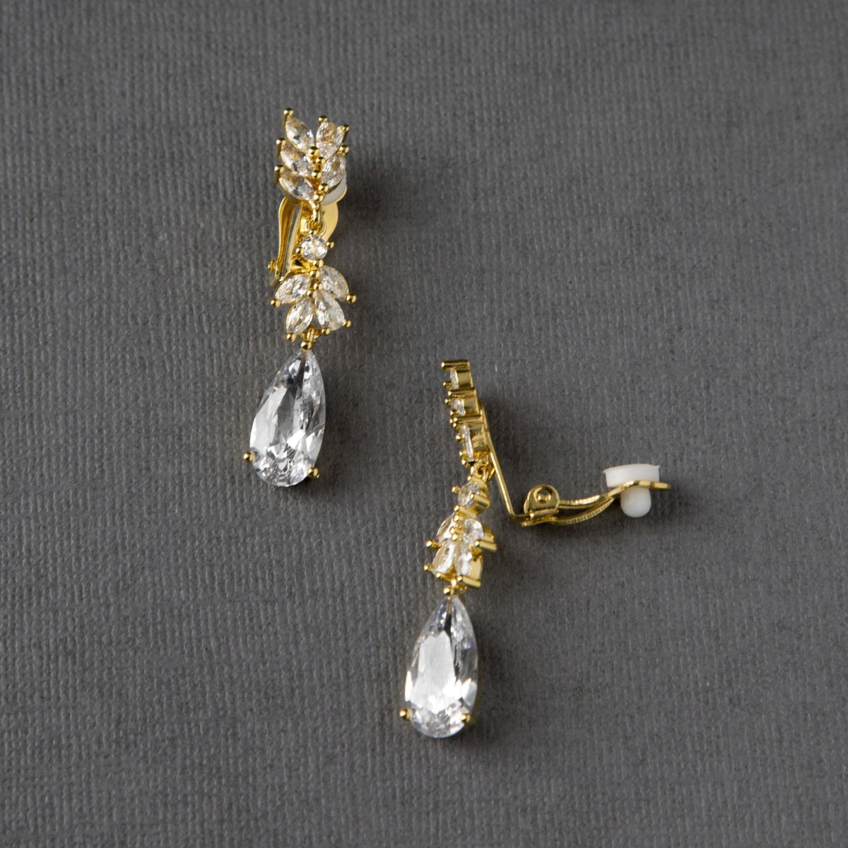 Clip - On CZ Elongated Pear Drop Earrings - Earrings - Cassandra Lynne