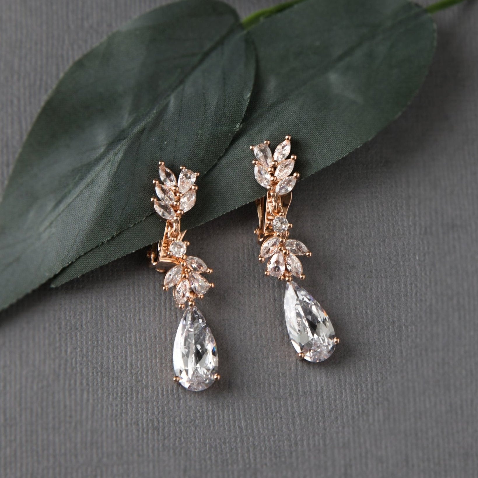 Clip - On CZ Elongated Pear Drop Earrings - Earrings - Cassandra Lynne
