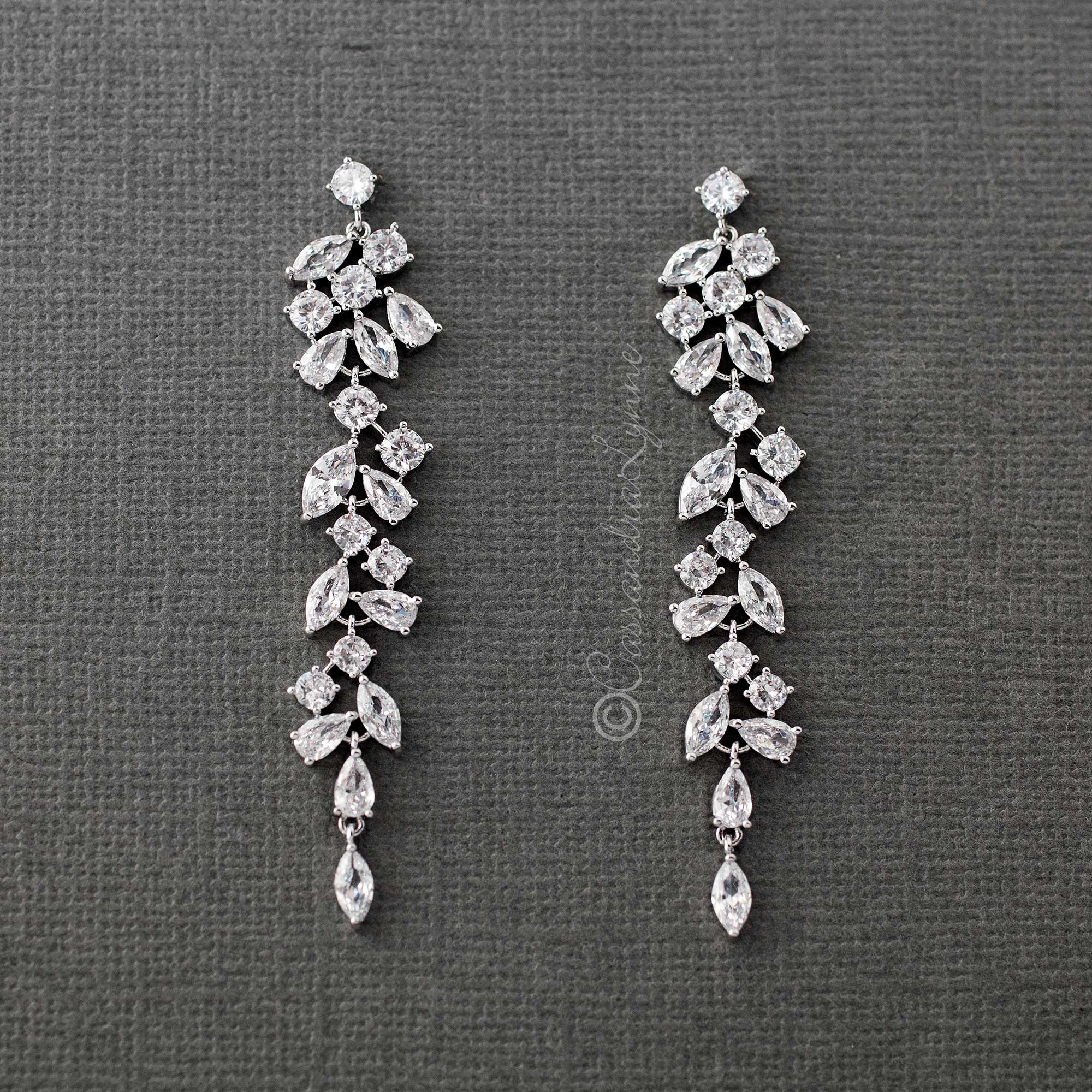 Clip - On Delicate Multi Shape CZ Dangle Wedding Earrings - clip - On Earrings - Cassandra Lynne