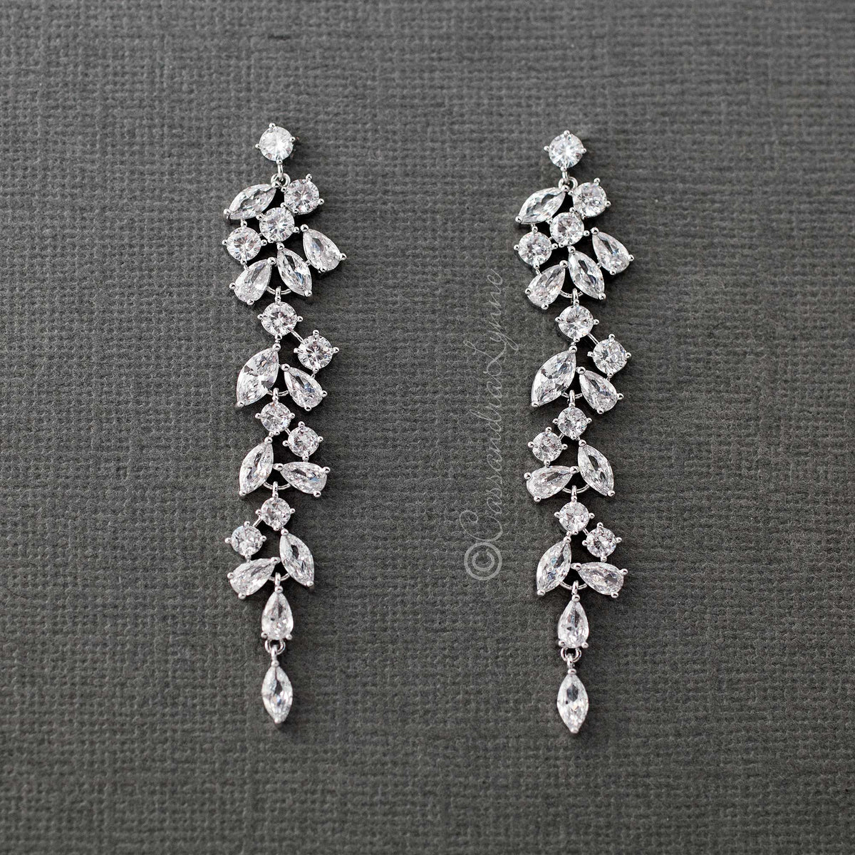 Clip - On Delicate Multi Shape CZ Dangle Wedding Earrings - clip - On Earrings - Cassandra Lynne
