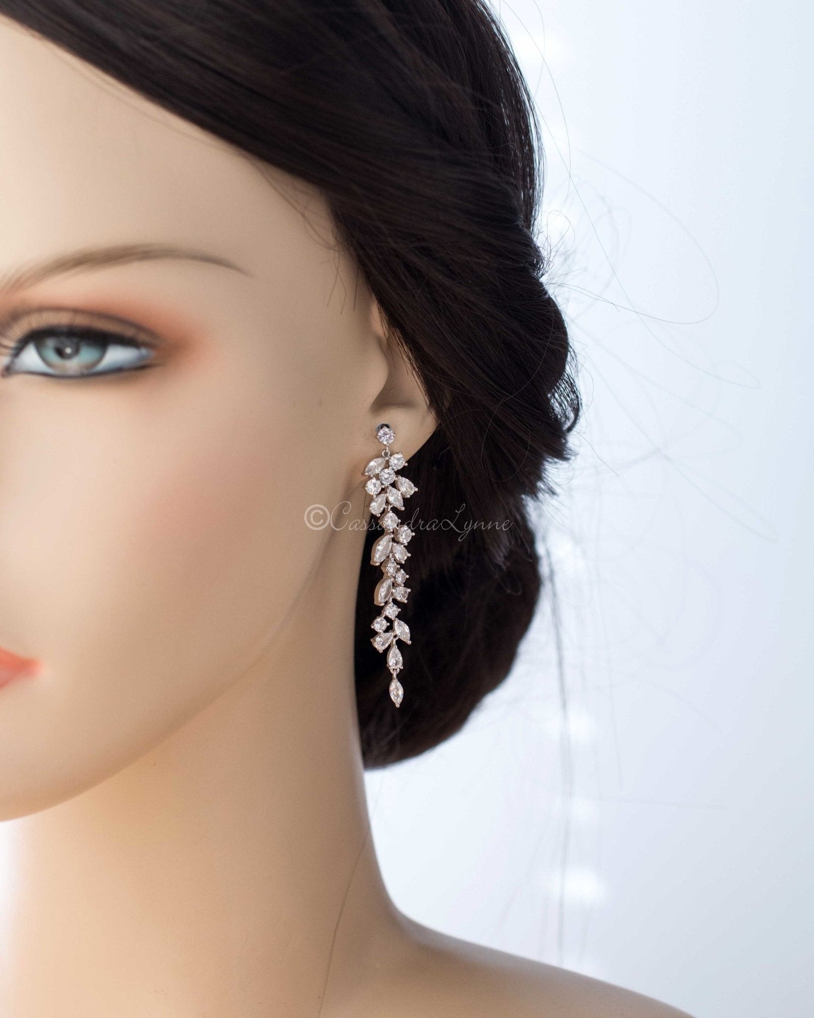 Clip - On Delicate Multi Shape CZ Dangle Wedding Earrings - clip - On Earrings - Cassandra Lynne