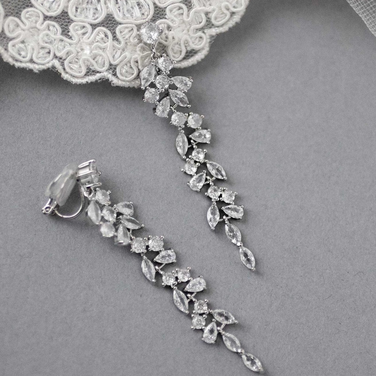 Clip - On Delicate Multi Shape CZ Dangle Wedding Earrings - clip - On Earrings - Cassandra Lynne