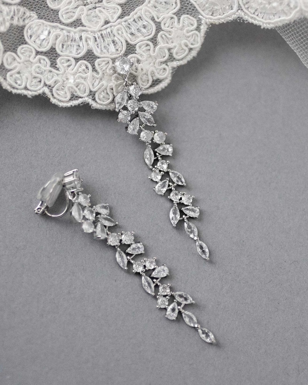 Clip - On Delicate Multi Shape CZ Dangle Wedding Earrings - clip - On Earrings - Cassandra Lynne