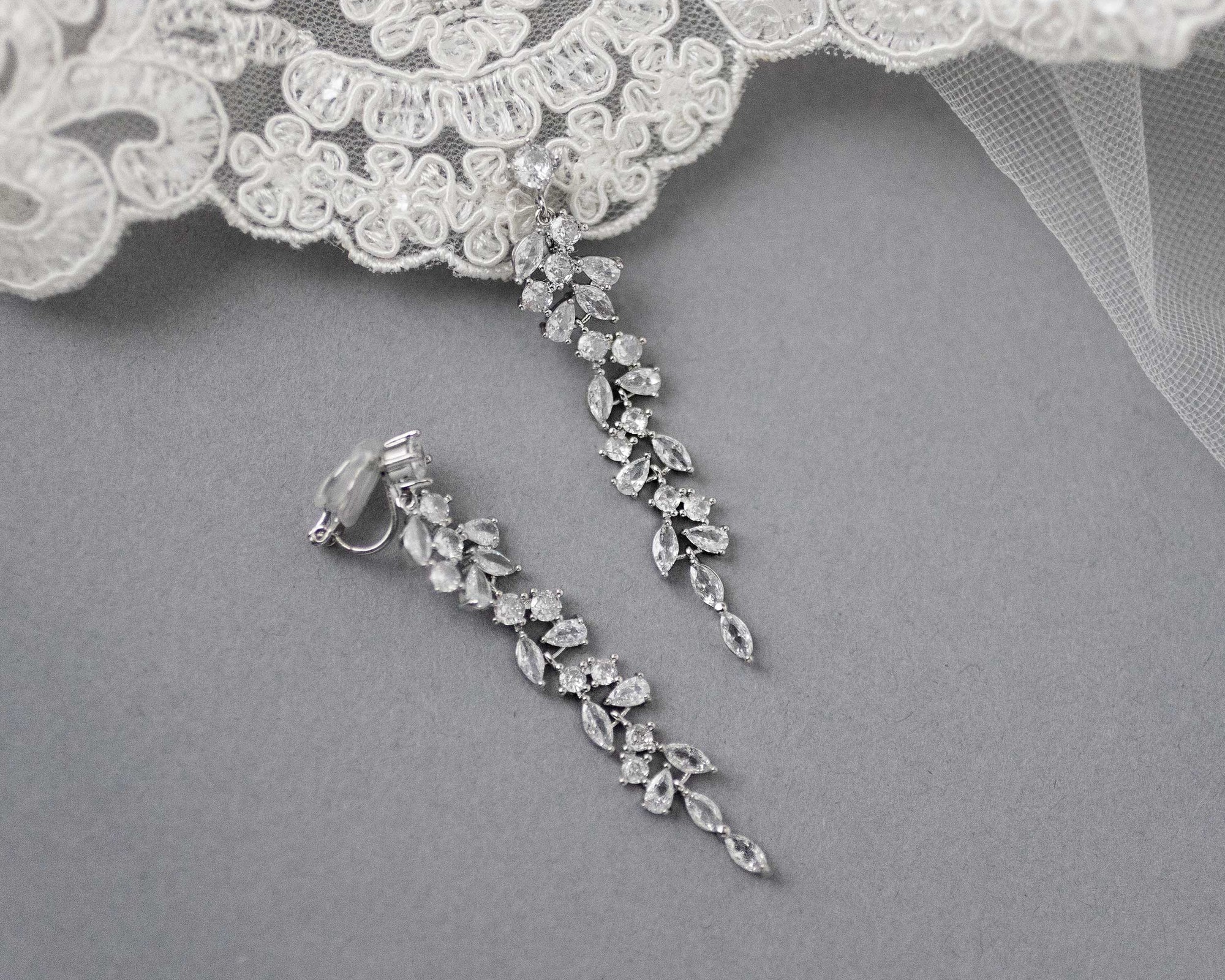 Clip-On Delicate Multi Shape CZ Dangle Wedding Earrings