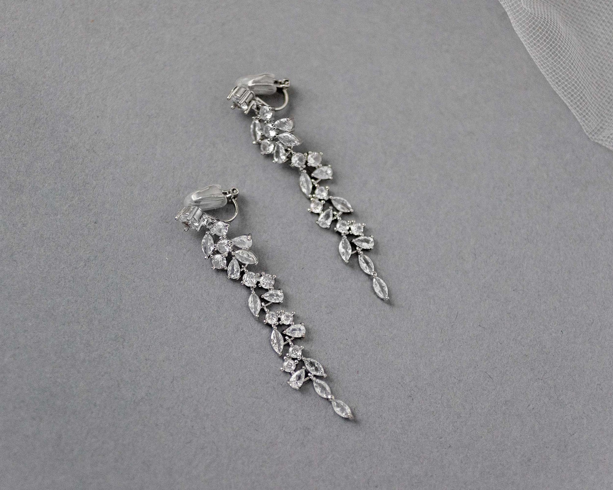 Clip-On Delicate Multi Shape CZ Dangle Wedding Earrings