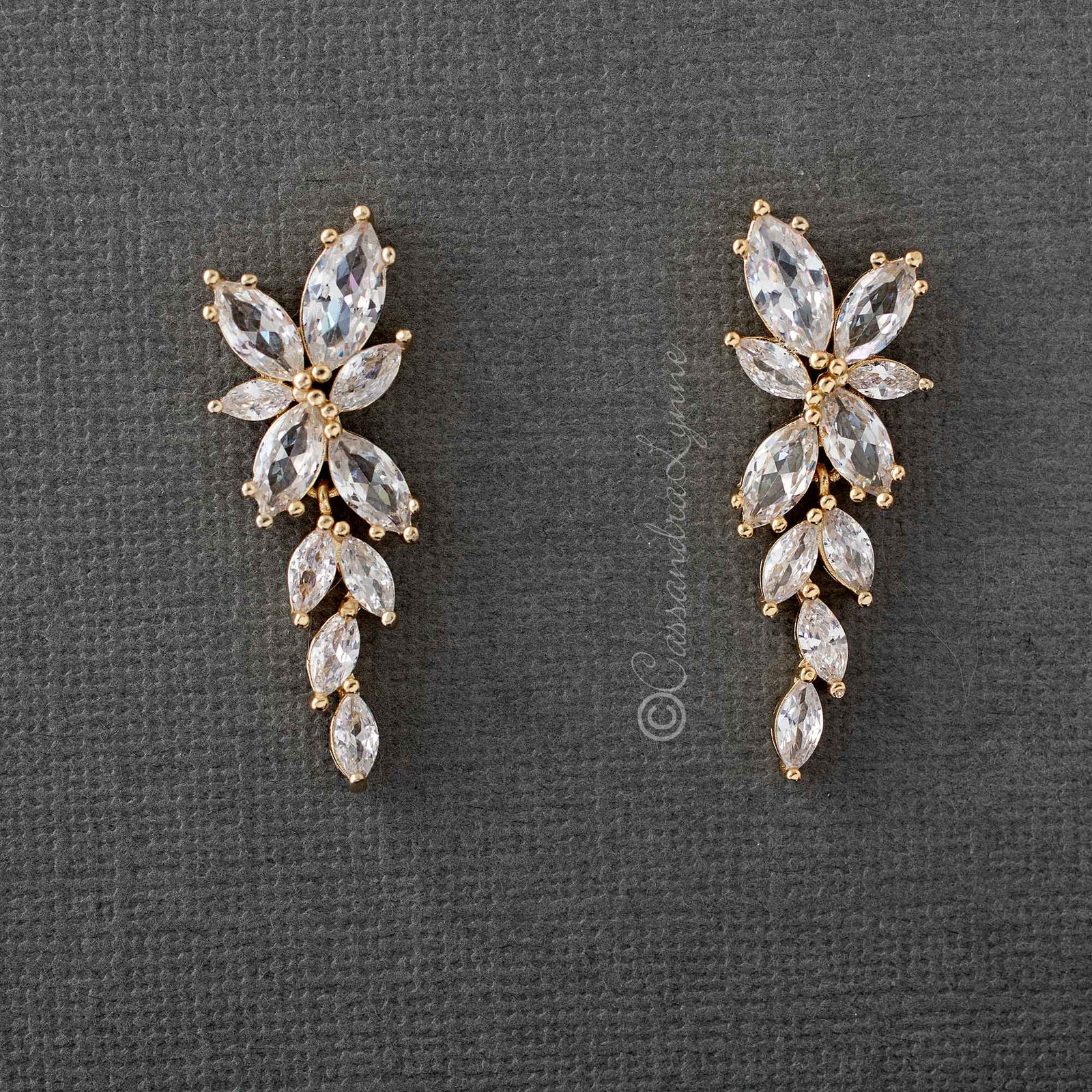 Clip - On Screw Back Bridal CZ Earrings of Marquise Flowers Gold - Earrings - Cassandra Lynne