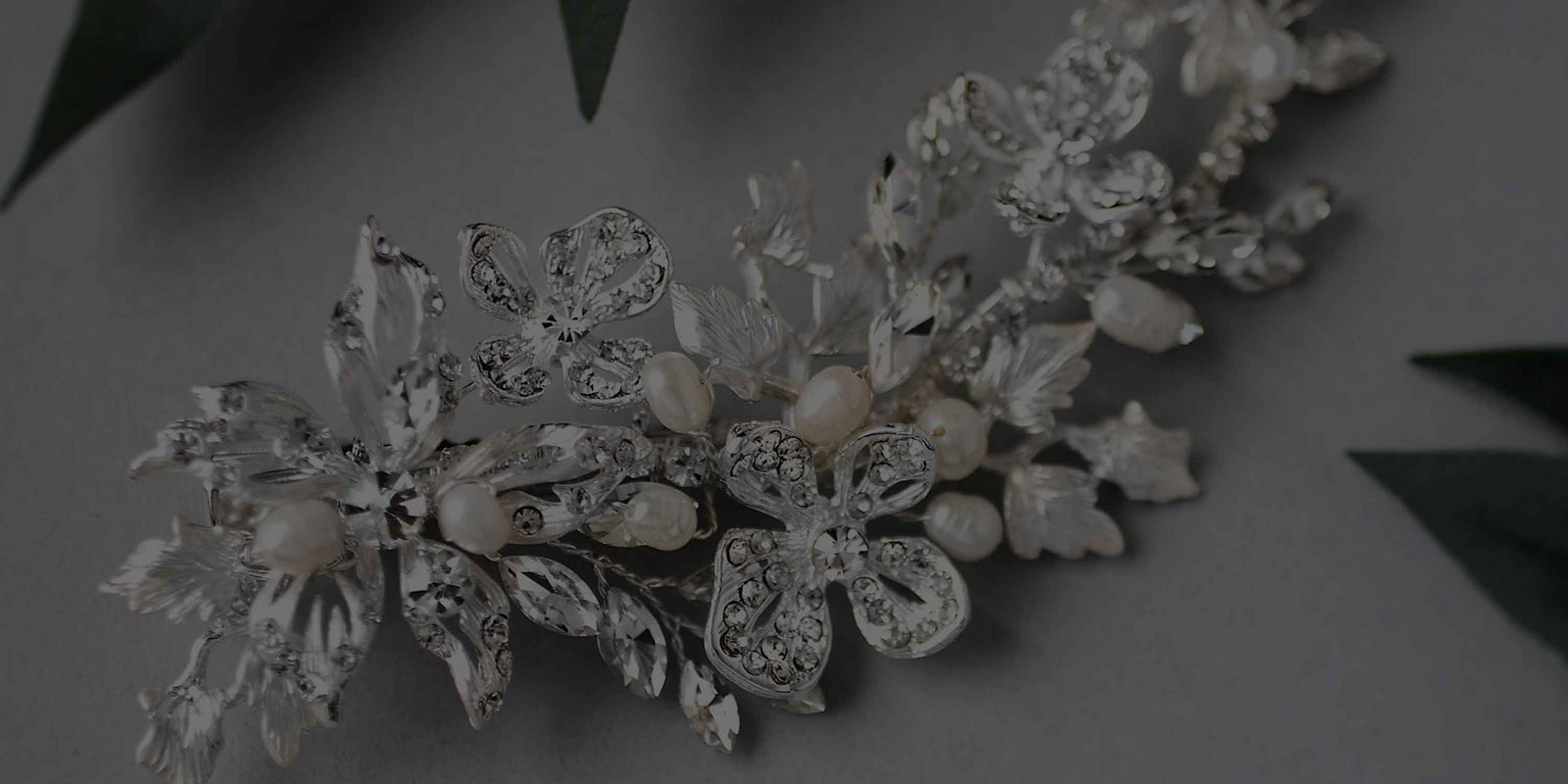 Bridal Veil Comb of Porcelain Flowers and Light Gold Leaves - Cassandra  Lynne