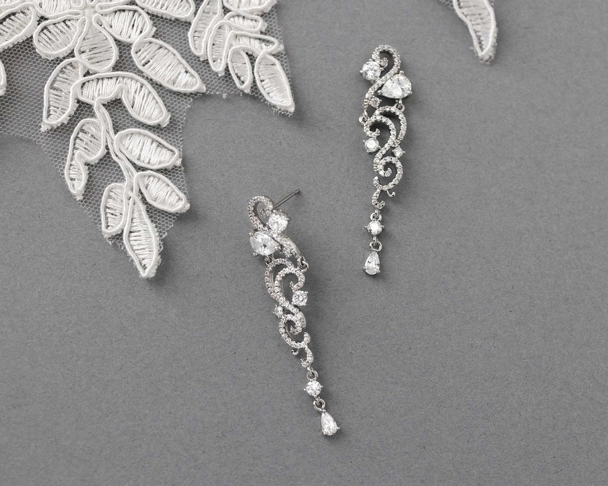 Scrolling CZ Wedding Earrings - Cassandra Lynne