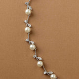 Pearl Wedding Necklace with CZ Leaves