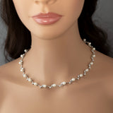 Pearl Wedding Necklace with CZ Leaves