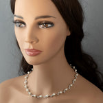 Pearl Wedding Necklace with CZ Leaves