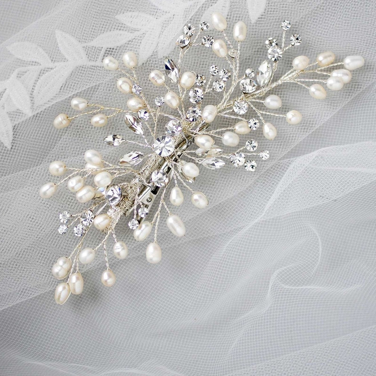 Crystal and Pearl Hair Clip for the Bride - Hair Clips - Cassandra Lynne