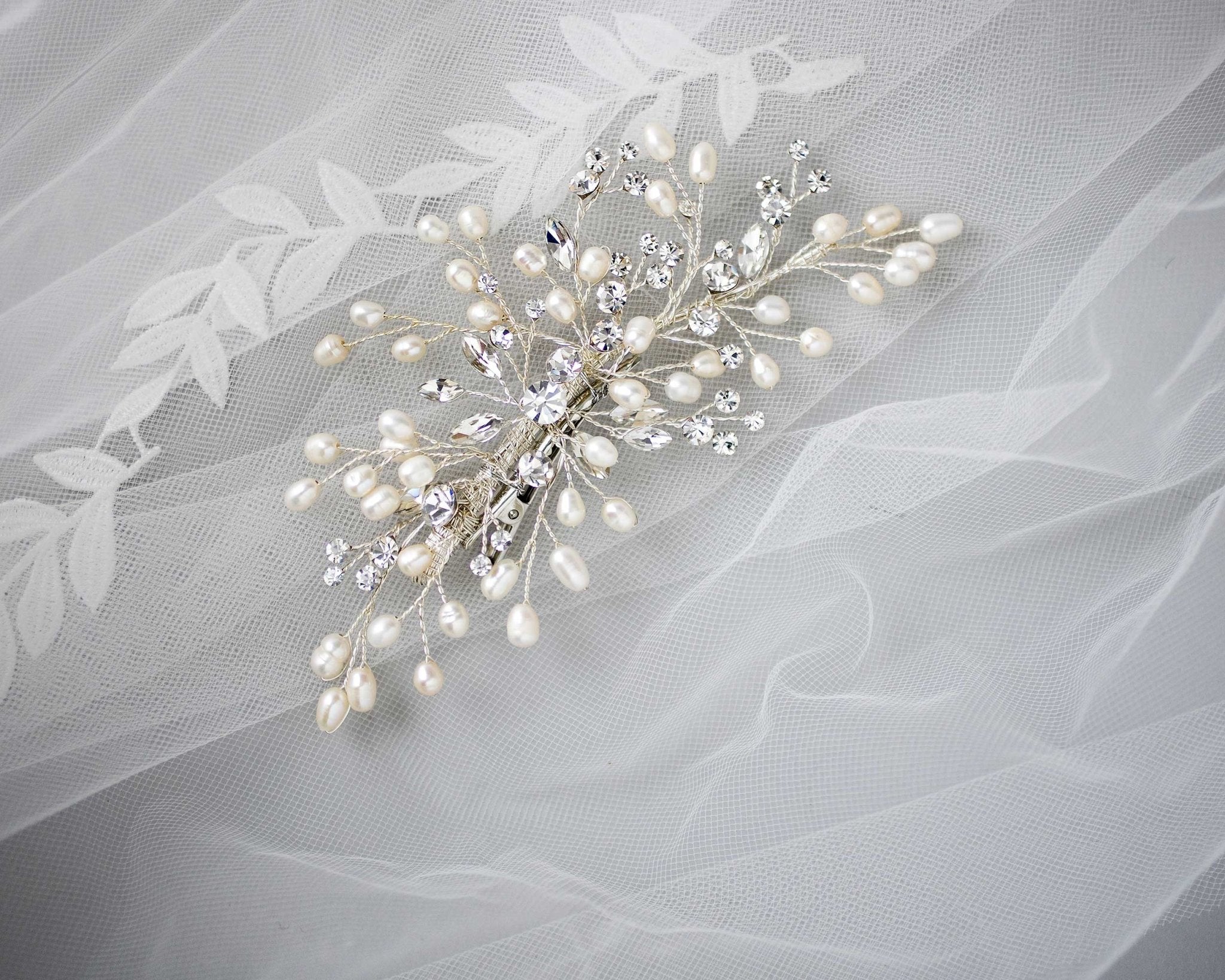 Crystal and Pearl Hair Clip for the Bride - Hair Clips - Cassandra Lynne