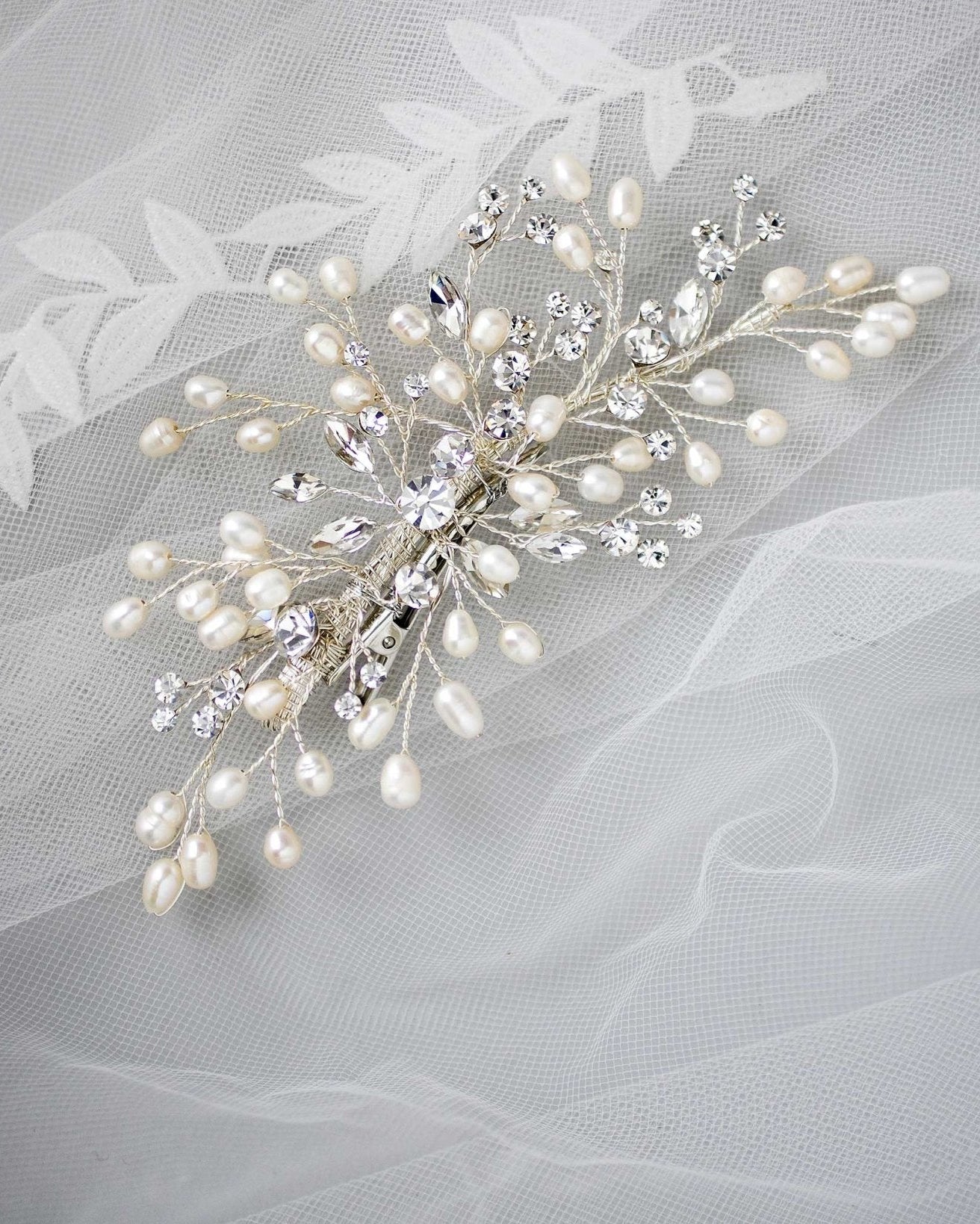 Crystal and Pearl Hair Clip for the Bride - Hair Clips - Cassandra Lynne