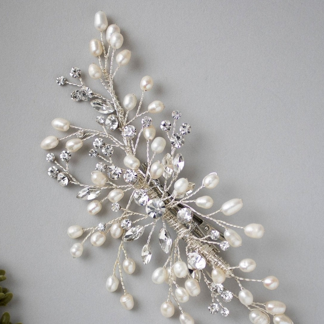 Crystal and Pearl Hair Clip for the Bride - Hair Clips - Cassandra Lynne