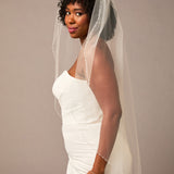 Crystal and Glass Bead Trimmed Veil Fingertip Length - Cassandra Lynne