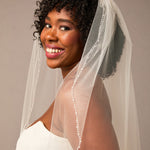 Crystal and Glass Bead Trimmed Veil Fingertip Length - Cassandra Lynne