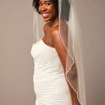 Pearl and Crystal Bead Trimmed Veil Fingertip Length -Cassandra Lynne