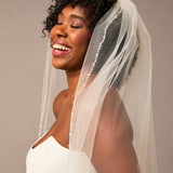 Pearl and Crystal Bead Trimmed Veil Fingertip Length -Cassandra Lynne
