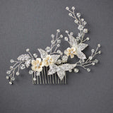 Crystal Beads and Leaves Wedding Hair Comb - Hair Comb - Cassandra Lynne