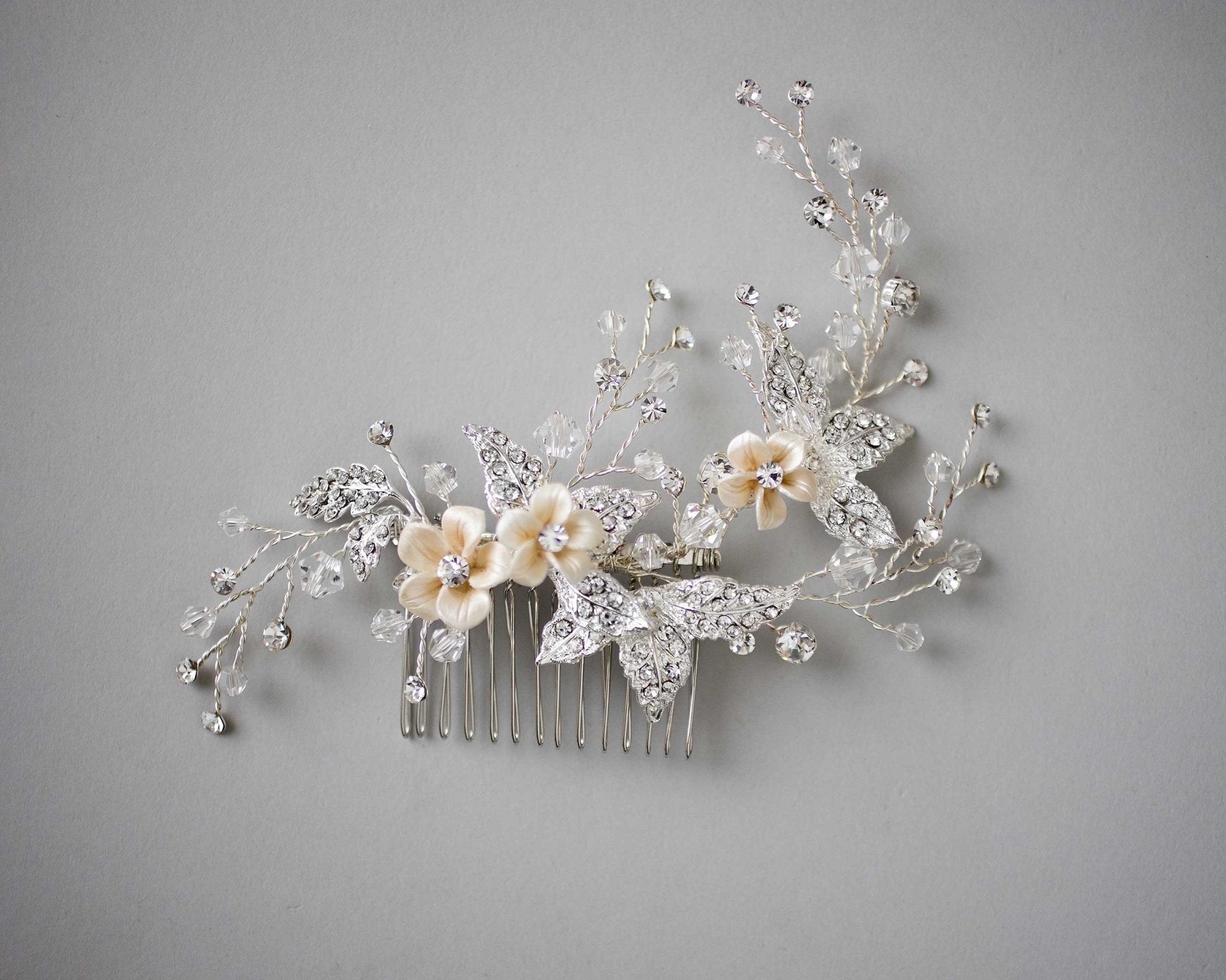 Crystal Beads and Leaves Wedding Hair Comb - Hair Comb - Cassandra Lynne