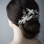 Crystal Beads and Leaves Wedding Hair Comb - Hair Comb - Cassandra Lynne