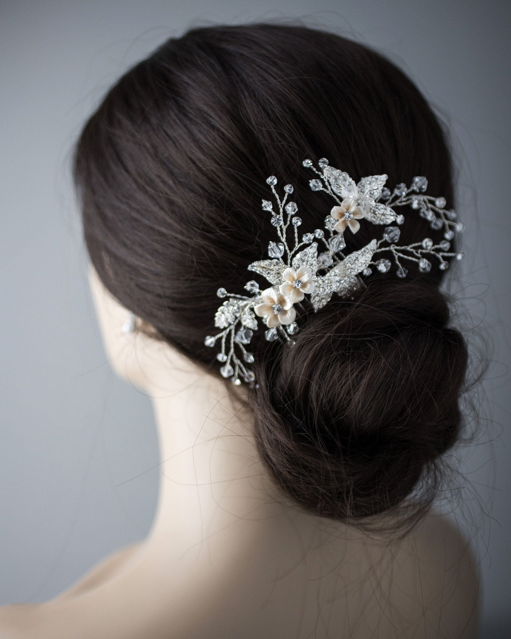 Crystal Beads and Leaves Wedding Hair Comb - Hair Comb - Cassandra Lynne