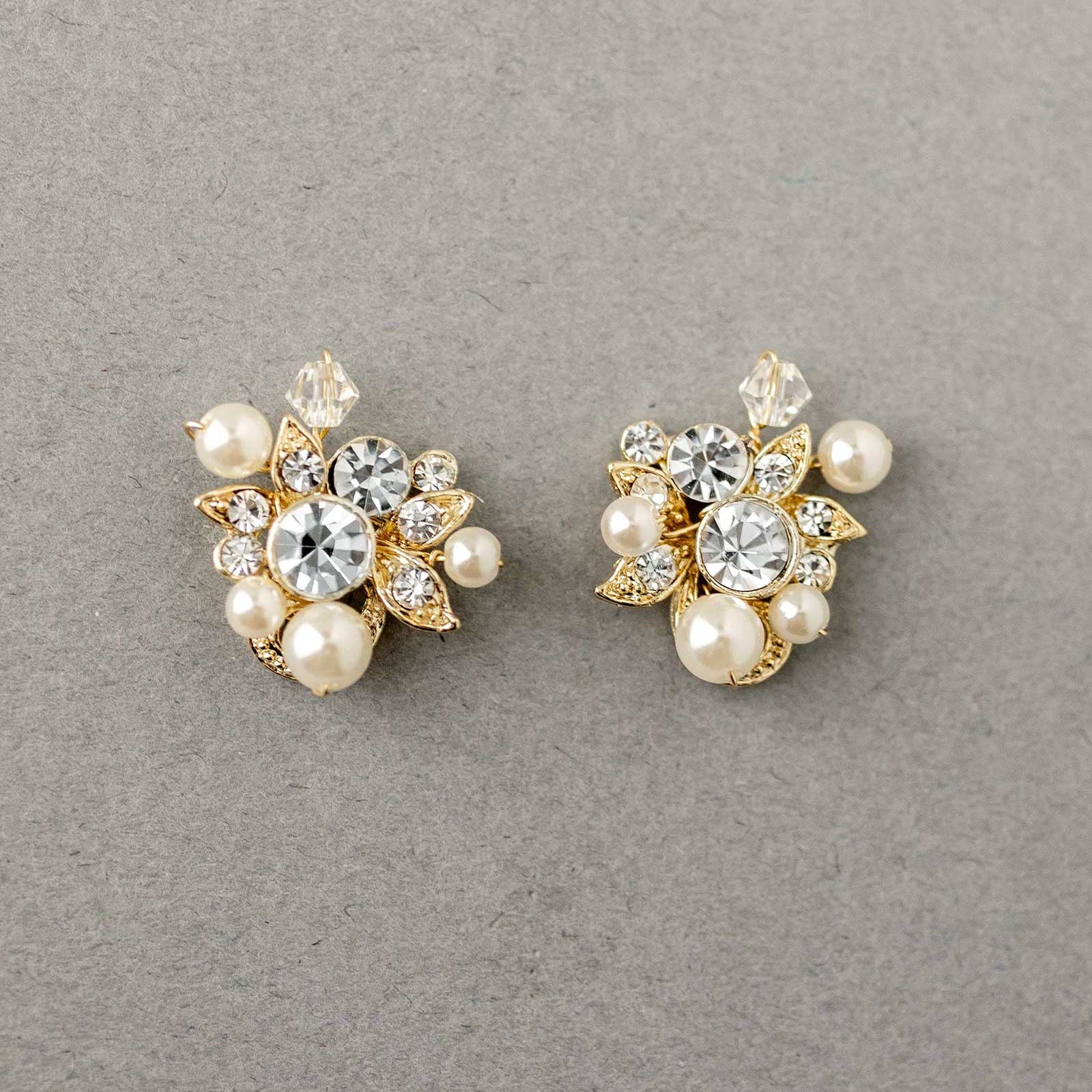 Gold Pearl and Crystal Stud Earrings for the bride - Cassandra Lynne