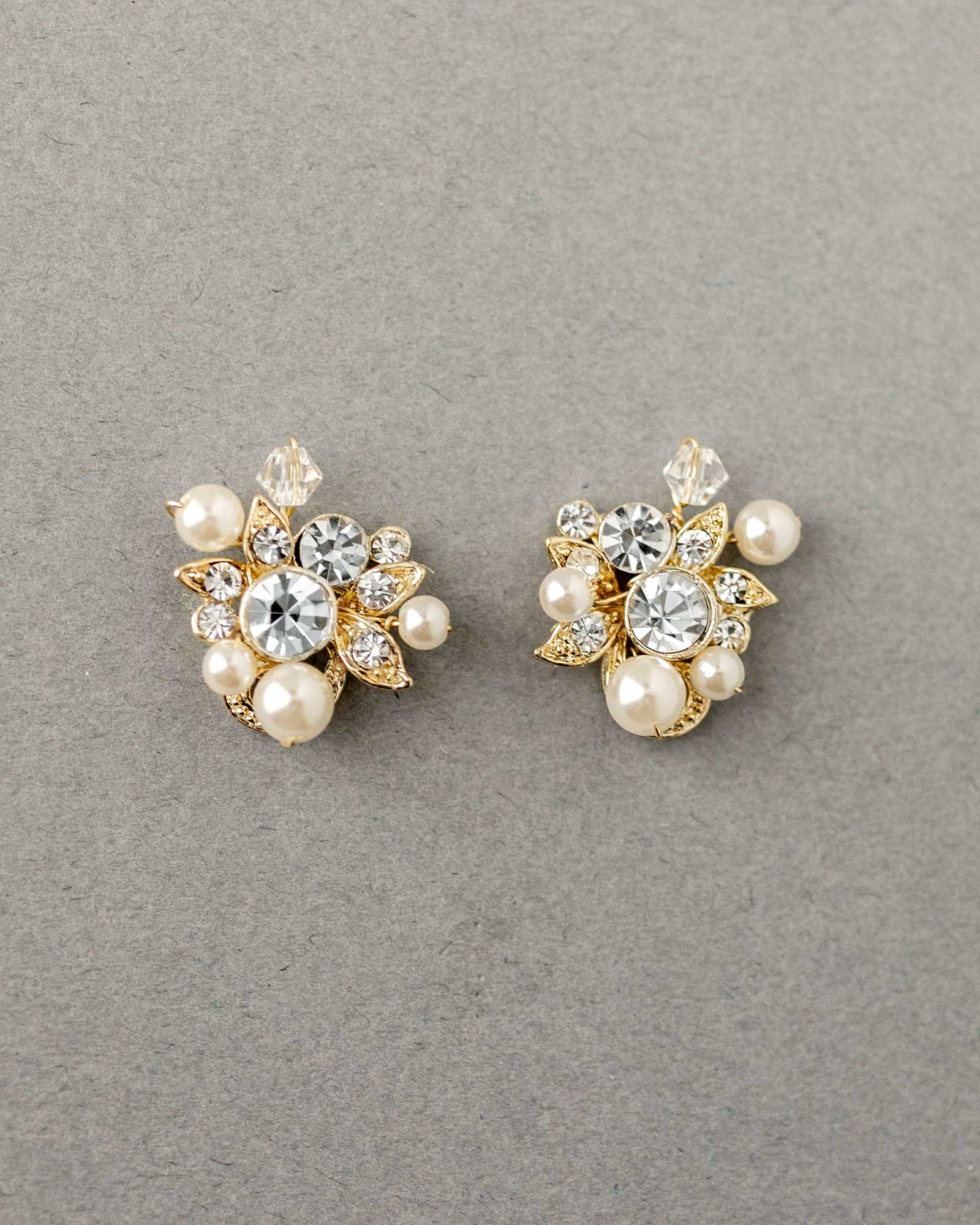 Gold Pearl and Crystal Stud Earrings for the bride - Cassandra Lynne