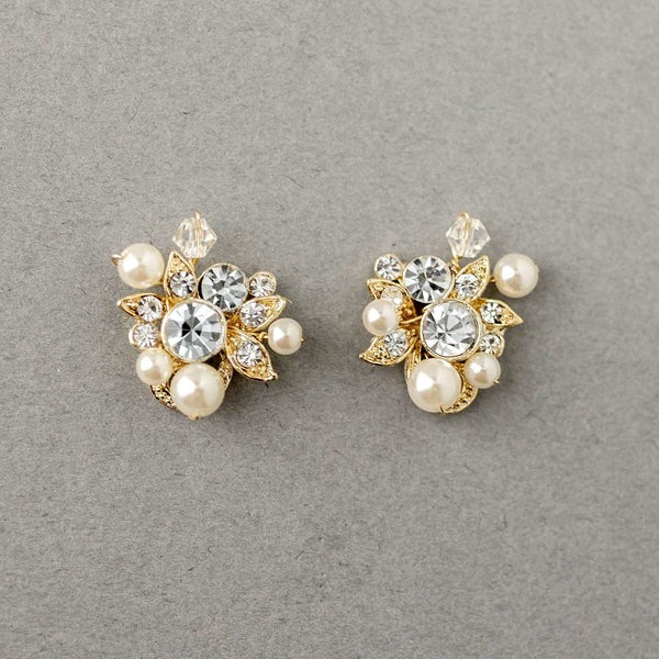 Gold Pearl and Crystal Stud Earrings for the bride - Cassandra Lynne
