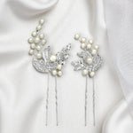 Crystal Leaves and Ivory Pearls Bridal Pin Set - Hair Pins - Cassandra Lynne