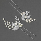Crystal Leaves and Ivory Pearls Bridal Pin Set - Hair Pins - Cassandra Lynne