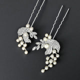 Crystal Leaves and Ivory Pearls Bridal Pin Set - Hair Pins - Cassandra Lynne