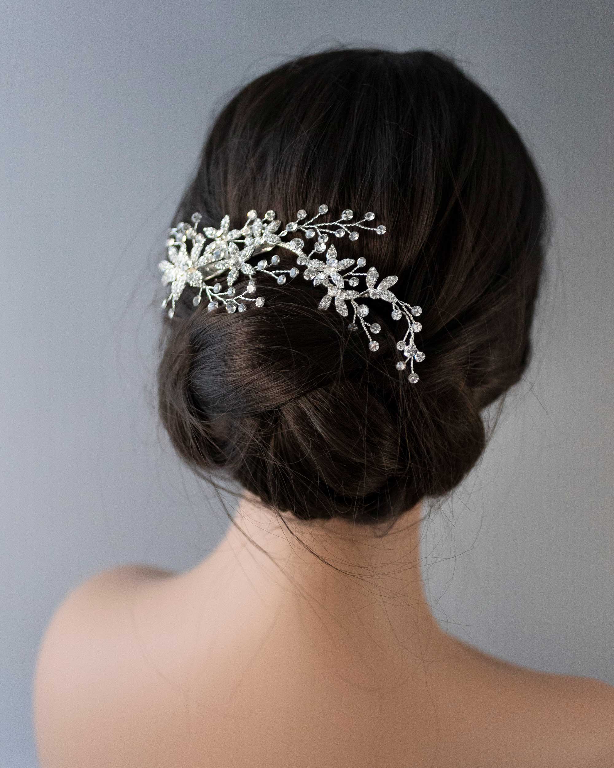 Decorative Bridal Hair Clip of Rhinestone Flowers - Cassandra Lynne